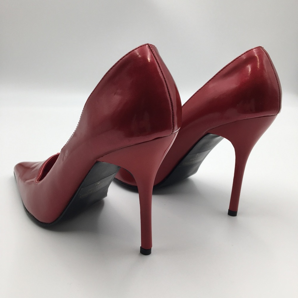 Vintage 4” Deep Red Fredericks of Hollywood Faux Leather Stilettos Size 10 👠🔥 - Picture 2 of 16